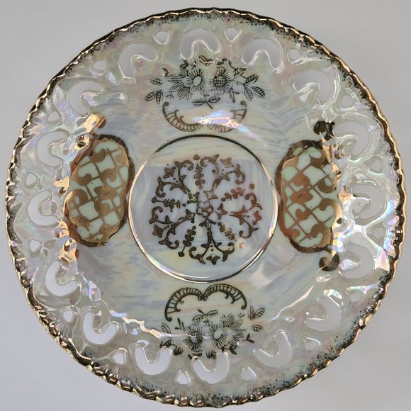 Rare Royal Crown Iridescent Reticulated Plate 6" White Gold Round 44/356 - Picture 2 of 4